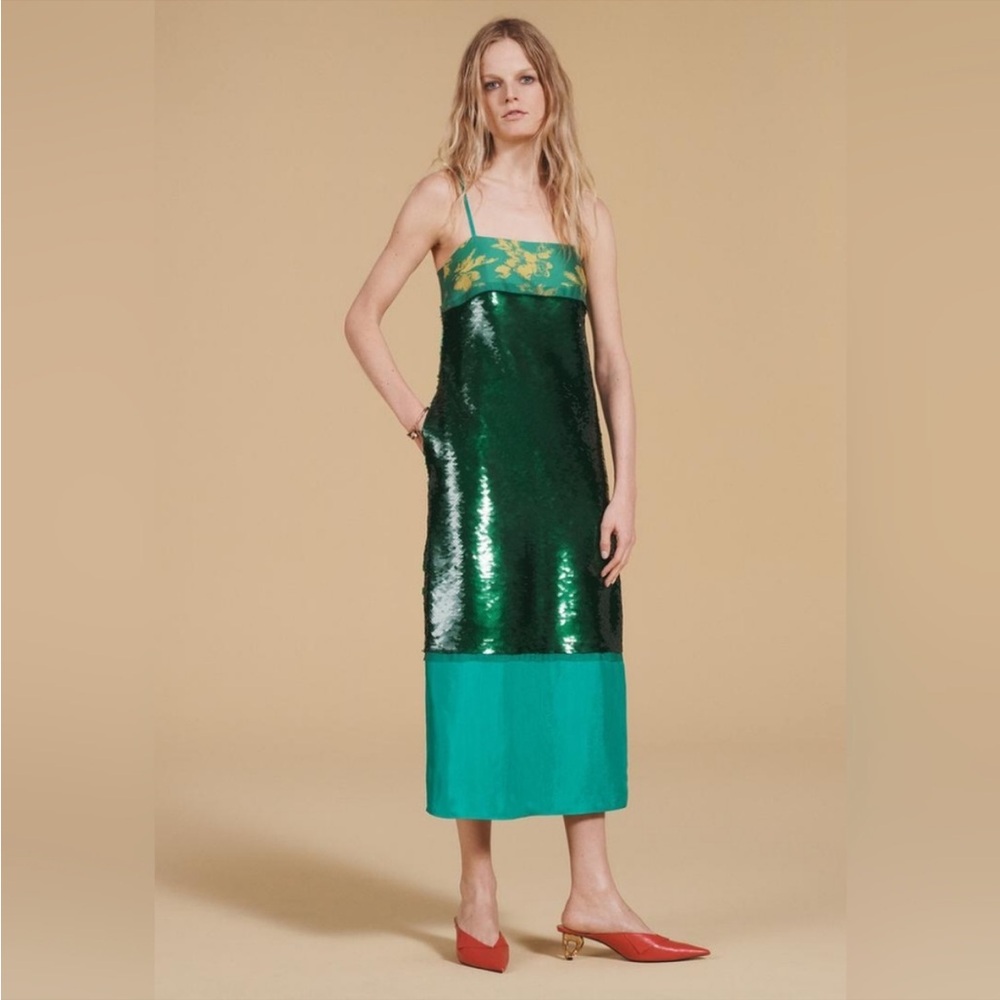 Zara Green and Gold Sequin Dress